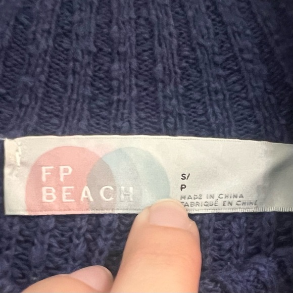 FP Beach Free People Coco Sweater Pullover Mockneck Front Split Navy Blue Small - Picture 8 of 9